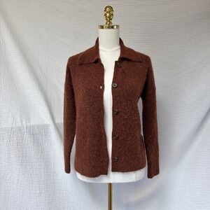 Madewell Cardigan Sweater Women XXS Brown Alpaca Merino Wool Blend Button Fuzzy